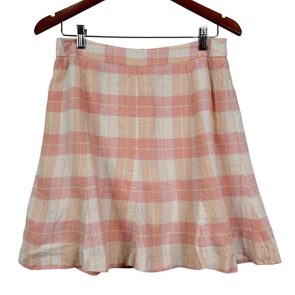 Brooks Brothers Pink Plaid Tartan Country Club Linen Skirt Womens 10 - Picture 1 of 5